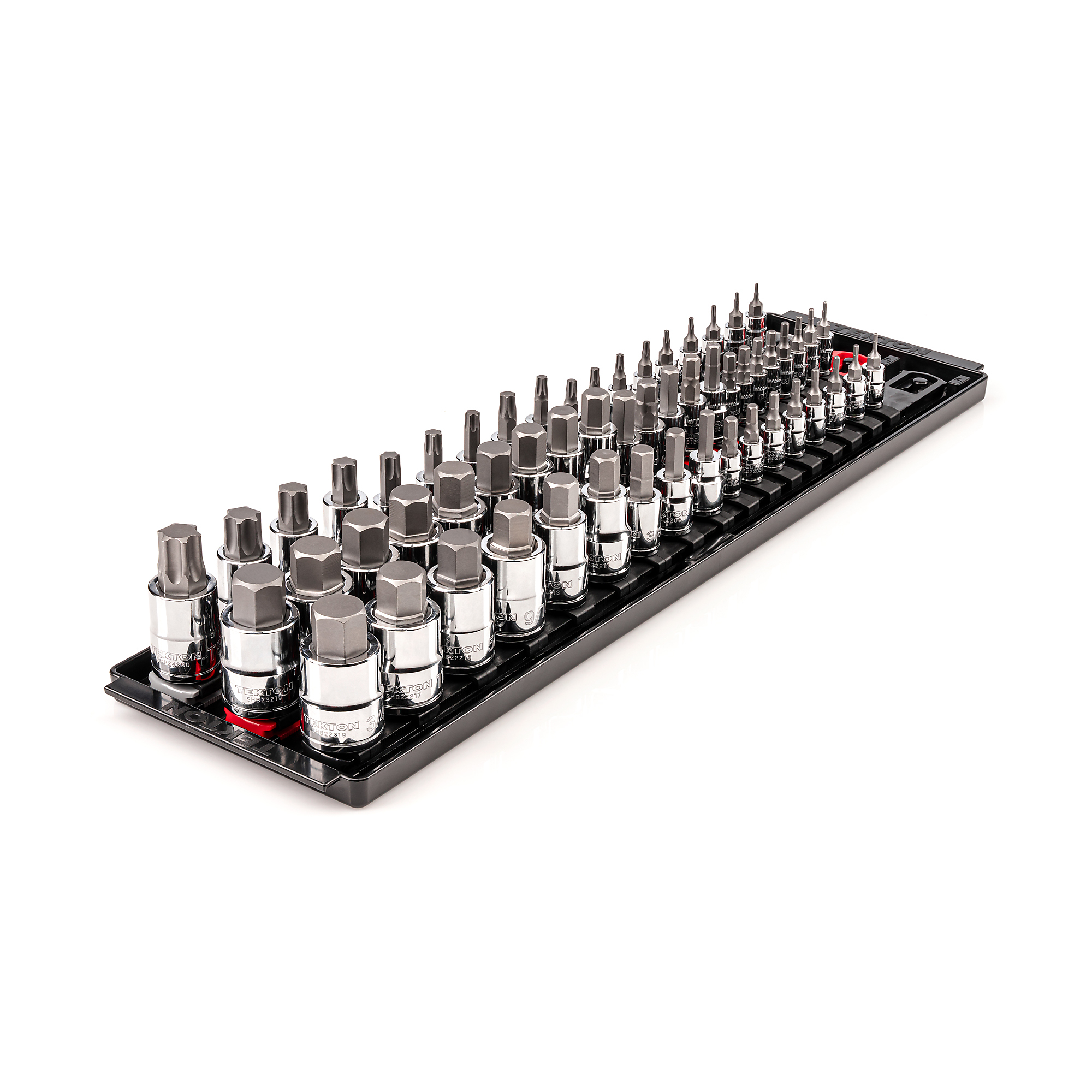 TEKTON 1/4, 3/8, 1/2 Inch Drive Hex and Torx Bit Socket Set with Rails, 57-Piece (5/64 - 3/4 in., 2 - 19 mm, T6 - T80) | SHB99200